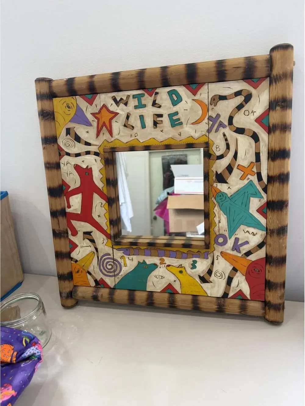 Wild Life Decorative Wall Mirror with Colorful Wooden Frame 14x14